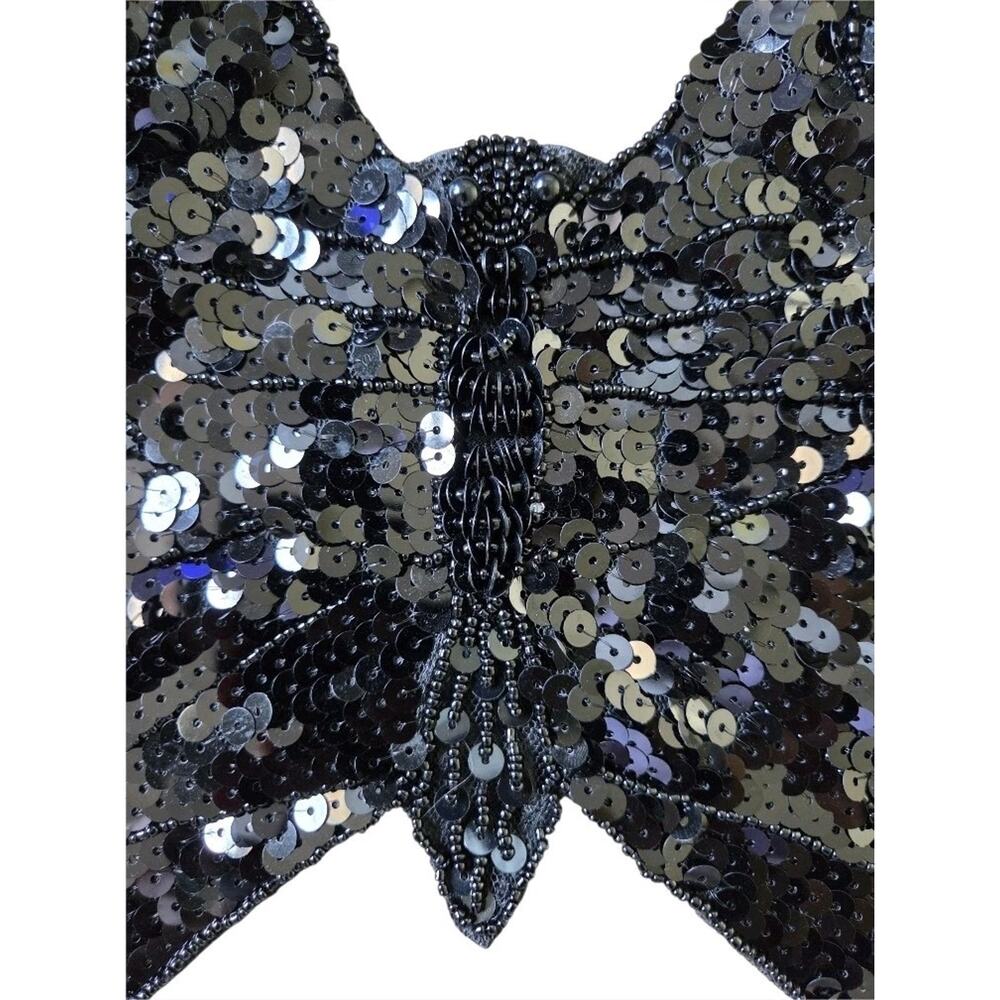 Black Sequin Butterfly Bra Top Beaded Festival Rave Belly Dance Open Back OS - Picture 6 of 8